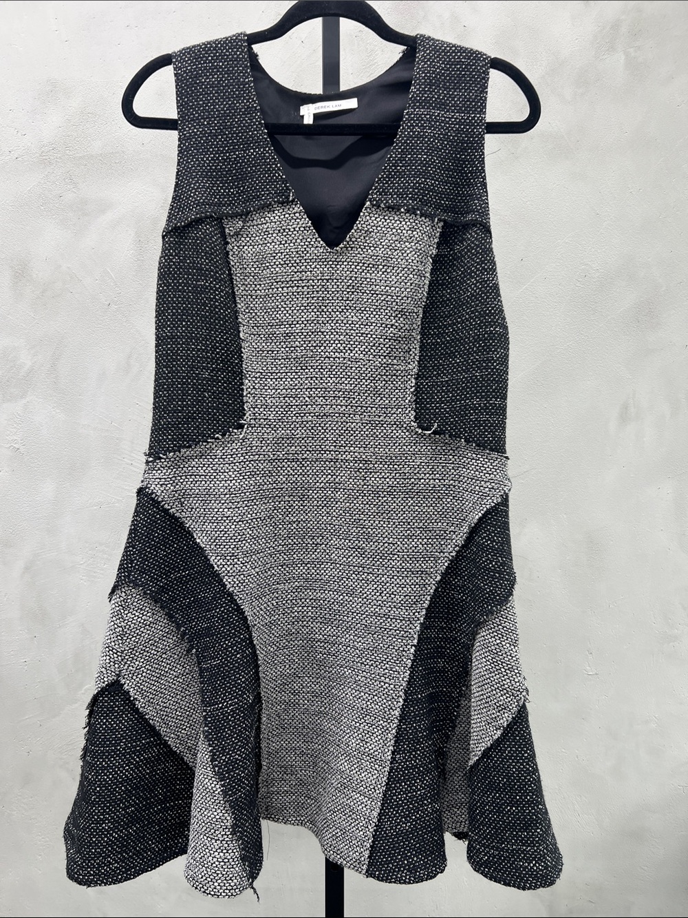 Derek Lam Black and Gray Sculpted V-Neck Mini Dress
